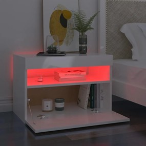 Magasfényű fehér éjjeliszekrény LED-lámpákkal 60 x 35 x 40 cm