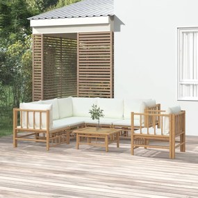 vidaXL 7 részes bambusz kerti ülőgarnitúra krémfehér párnákkal