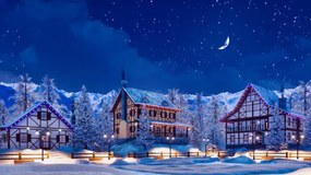 Fotográfia Snowbound alpine mountain town at winter night, Marseas