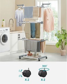 Összecsukható ruhaszárító kerekekkel, 4 szintes, fehér