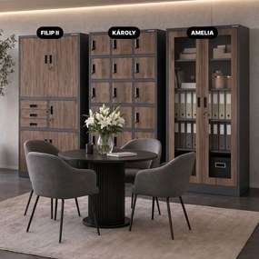 Fém irodai szekrény széffel, antracit, dió, 900x1850x400 mm: FILIP II Eco Design