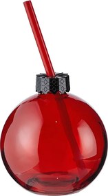 SANTA'S BUBBLE üveg pohár szívószállal, piros