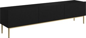 Nicole RTV szekrény 200 cm fiókkal, fém lábakon - fekete matt / arany lábak