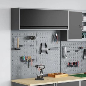 3 db-os Szerszámtároló és Fali Pegboard Szett Fekete Fém