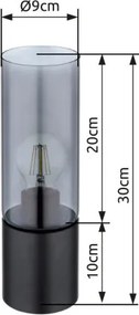 Globo 21000TB Asztali lámpa, matt fekete fém, füstszínű üveg búra, fekete textil kábel, billenő kapcsoló a kábelen, ø: 90mm, M: 300mm, Kábel hosszúság 1500mm, exkl. 1x E27 25W 230V
