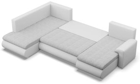 Tokio U sarokkanapé, 3 ágyneműtartóval, fonott + műbőr, baloldali, szürke - fehér