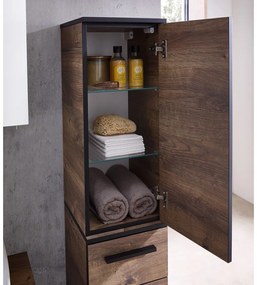Barna függő fürdőszoba szekrény tölgyfa dekorral 30x72 cm Set 374 - Pelipal
