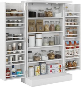 HOMCOM Konyhaszekrény 5 Középső Polccal és 2 Oldalsó Polccal, 6 Szinten, MDF Konyhaszekrény, 60x30x104 cm, Fehér | Aosom