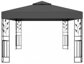 antracitszürke dupla tetős pavilon LED fényfüzérrel 3 x 4 m