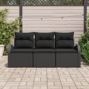 3 darabos kerti kanapé szett párnákkal fekete poli rattan