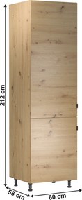 Magas hűtő beépítő szekrény, artisan tölgy, univerzális, LANGEN D60ZL