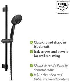 Fekete rozsdamentes acél zuhanyszett 66 cm Young – Wenko