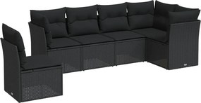 vidaXL 6 részes fekete polyrattan kerti ülőgarnitúra párnákkal