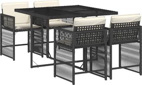 vidaXL 5 részes fekete polyrattan kerti étkezőgarnitúra párnákkal