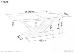 Dolce bővíthető kerámia étkezőasztal fehér/tölgy 180-240 cm
