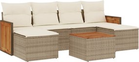 vidaXL 7 részes bézs polyrattan kerti ülőgarnitúra párnákkal