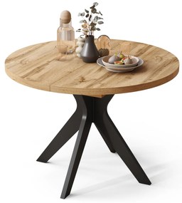 Mazzoni RENZO Wotan Tölgy/fekete láb - KEREK ASZTAL Ø110 180 cm-re BŐVÍTHETŐ | A KONYHÁBA ÉTKEZŐBE NAPPALIBA RETRO