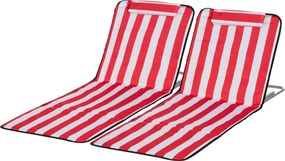Outsunny 2 db-os állítható háttámlás beach napozóágy szett 5 pozícióval, fejtámlával és utazótáskával, acél és PE, 124x53x35-45 cm, Piros és Fehér | A