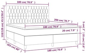 sötétszürke bársony rugós és LED-es ágy matraccal 180x200 cm