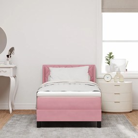 Boxspring Ágy Mattal Rózsaszín 90x200 cm Bársonyos