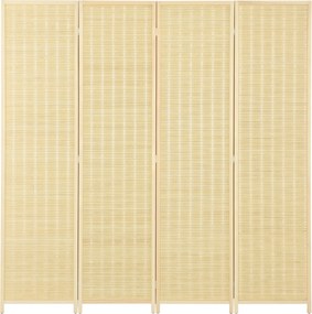 HOMCOM 4-paneles 180 x 180 cm-es Paraván, Bambusból készült, Összecsukható Zajcsökkentő Paraván a Nappaliba, Természetes | Aosom