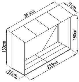 Tüzifa tároló 2,3m3, 242 x 75 cm, szürke, Penta G21