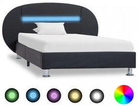 Fekete LED-es műbőr ágykeret 90 x 200 cm