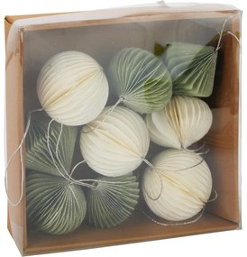 9 db-os karácsonyi díszkészlet, fehér-zöld, 6 cm, honeycomb