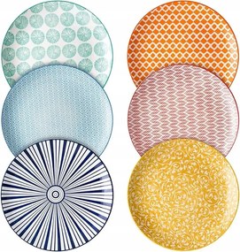 6 Db-os Étkészlet Lapos Színes Porcelán