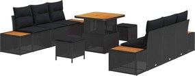 vidaXL Kerti Kanapé Szett párnával tárolóval 9 pcs Fekete Poli rattan