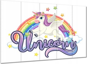 Vászonkép 100x70 Mosolygó unikornis és szivárvány