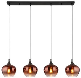 Globo 15548-4HG Függeszték fekete matt fém, fekete-króm fém, réz színű/átlátszó színátmenetes üveg búra, fekete textil kábel, HxSzxM: 1000x180x1200mm, 4x E27 40W 230V izzók nélkül