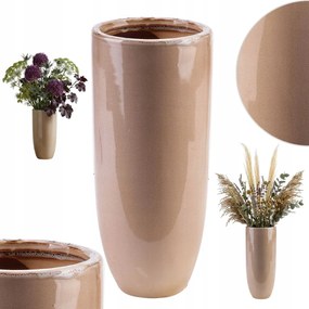 Kerámia Váza Bézs 25,5 CM Virágos Étkező Asztal Nappali Elegáns