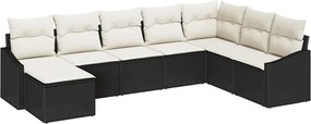vidaXL Kanapé Szett párnával 8 pcs Fekete polirattan