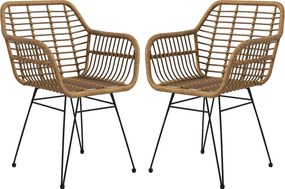 HOMCOM 2 db-os Étkezőszék Konyhai Szék Háttámlával, Szintetikus Rattan Hatás, Fotel Párnával, Nappali Szék, Acél Lábú Székek Étkezőasztalhoz, Világos