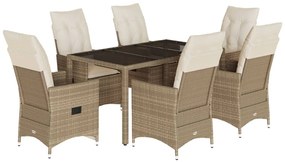 vidaXL 7 részes bézs polyrattan kerti étkezőgarnitúra párnákkal