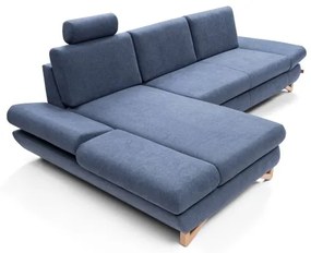 AVESTA ággyá nyitható kárpitozott L-alakú sarokkanapé tárolóval, balos, kék