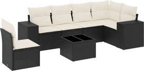 vidaXL 7 részes fekete polyrattan kerti ülőgarnitúra párnával