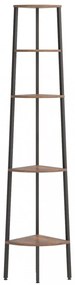 5 szintes sötétbarna és fekete sarokpolc 45,5 x 31,5 x 180 cm