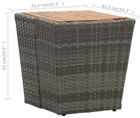 szürke polyrattan és tömör akácfa teázóasztal 41,5x41,5x43 cm