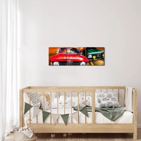 Kép - Retro versenyautók (órával) (90x30 cm)