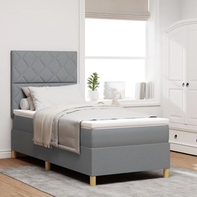Box Spring Ágy Matraccal Világosszürke Egyszemélyes Ágy Szövet