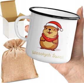 Bögre_emalinált Nyomott Mintás Boldog Karácsony Kapibara Capy Karácsonyi Ajándék