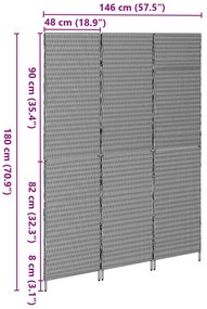 3 Paneles Elválasztó Fekete 146x180 cm Polirattan