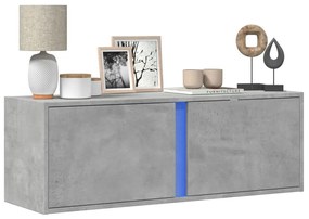 betonszürke falra szerelhető TV-szekrény LED-del 100x31x35 cm