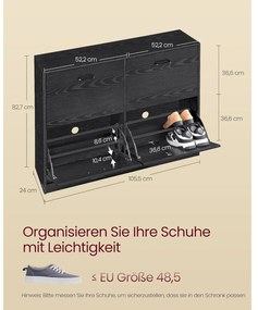 Cipősszekrény 4 lehajtható rekesszel 24 x 105,5 x 83 cm, fekete