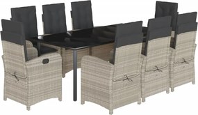 vidaXL 9részes világosszürke polyrattan kerti étkezőgarnitúra párnával