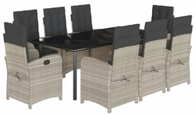vidaXL 9részes világosszürke polyrattan kerti étkezőgarnitúra párnával
