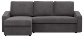 Zeus sarokkanapé, 2 ágyneműtartóval, döntött kartámasz, kordbársony, univerzális oldal, hab töltet, szürke