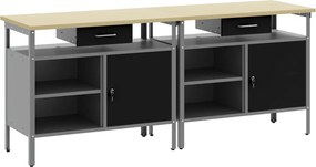 vidaXL Munkapad készlet zárral 2 pcs Fekete és Szürke 200 x 55 x 85 cm